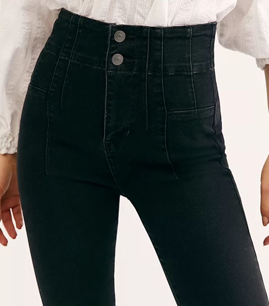 FREE PEOPLE Jayde High Waist Seamed Denim Legging Jeans in black